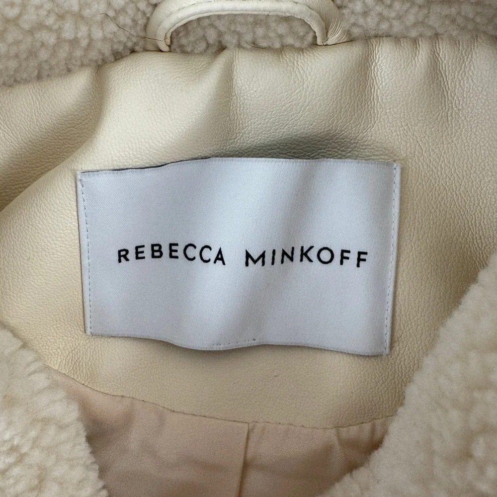 Rebecca Minkoff Sherpa Fleece Teddy Coat Cream Button‎ Front Pockets Women's S